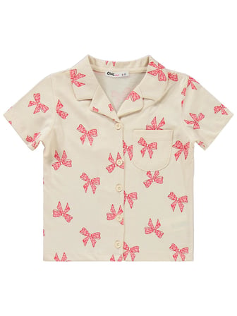Civil Girls Fiyonk Desenli 6-9 Yaş Pijama Takımı - Fil Dişi