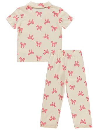 Civil Girls Fiyonk Desenli 6-9 Yaş Pijama Takımı - Fil Dişi