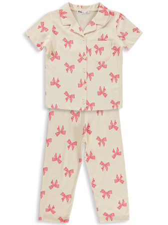 Civil Girls Fiyonk Desenli 10-13 Yaş Pijama Takımı - Fil Dişi