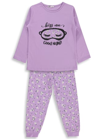 Civil Girls Çiçek Desenli 6-9 Yaş Pijama Takımı - Lila