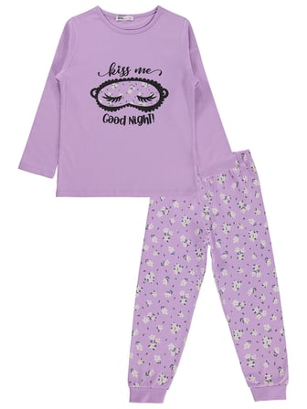 Civil Girls Çiçek Desenli 6-9 Yaş Pijama Takımı - Lila