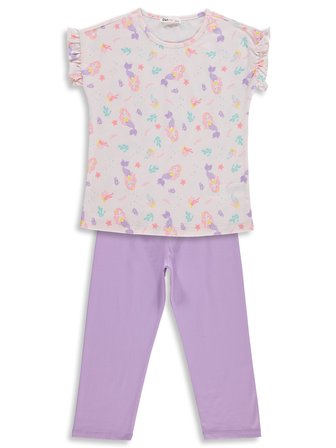 Civil Girls Deniz kızı Desenli 6-9 Yaş Pijama Takımı - Uçuk Pembe-Lila