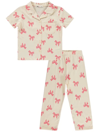 Civil Girls Fiyonk Desenli 2-5 Yaş Pijama Takımı - Fil Dişi