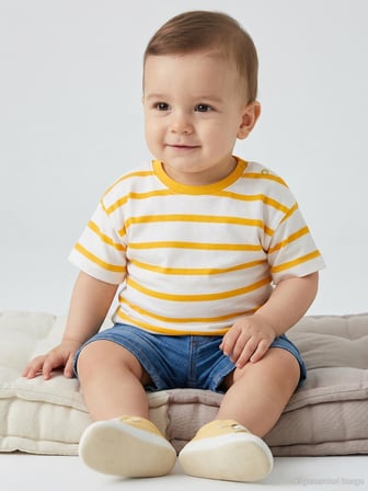 Civil Baby Çizgili 6-18 Ay Tişört - Hardal