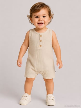 Civil Baby Likralı Müslin 6-18 Ay Tulum - Kahverengi