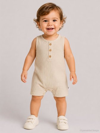 Civil Baby Likralı Müslin 6-18 Ay Tulum - Kahverengi