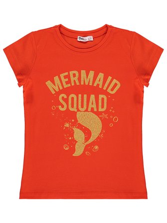 Civil Girls Mermaid Baskılı 6-9 Yaş Tişört  - Turuncu