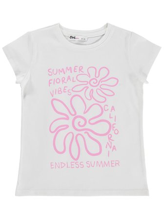 Civil Girls Summer Fıoral Vibes Baskılı 6-9 Yaş Tişört  - Kırık Beyaz