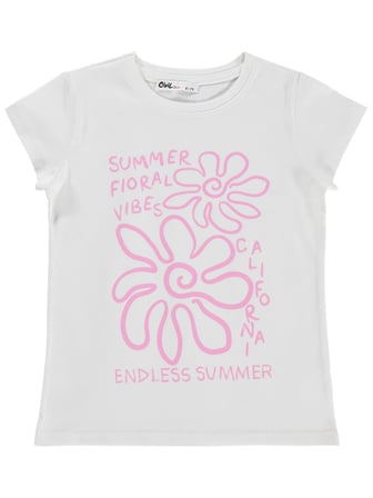 Civil Girls Summer Fıoral Vibes Baskılı 6-9 Yaş Tişört  - Kırık Beyaz
