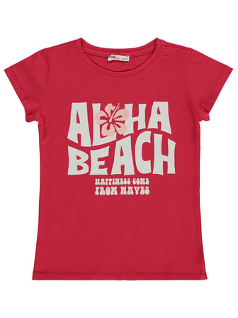 Civil Girls Aloha Beach Baskılı 10-13 Yaş Tişört  - Kırmızı