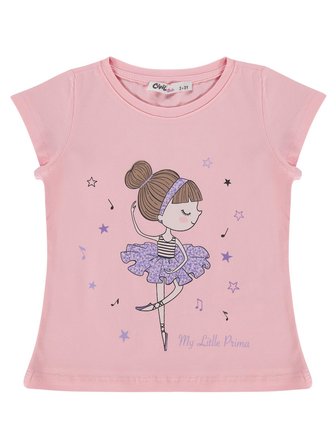 Civil Girls Balerin Kız Baskılı 2-5 Yaş Tişört  - Pembe