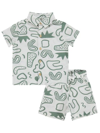 Civil Baby Desen Baskılı 6-18 Ay Takım - Ekru