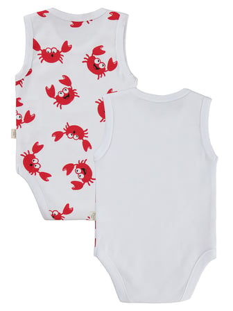 Civil Baby Yengeç Baskılı 2'li Set 3-18 Ay Çıtçıtlı Badi - Beyaz