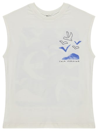 Civil Boys Sırt Baskılı 6-9 Yaş Tişört - Kırık Beyaz