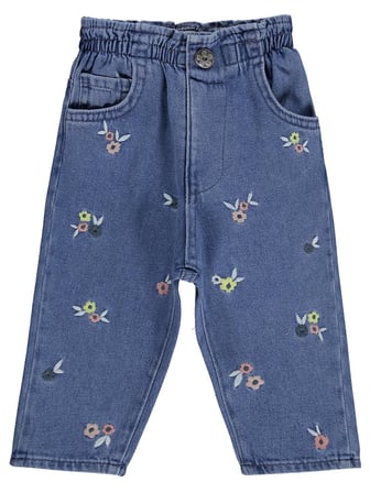 Civil Baby Çiçek Nakışlı Denim 6-18 Ay Pantolon - Mavi
