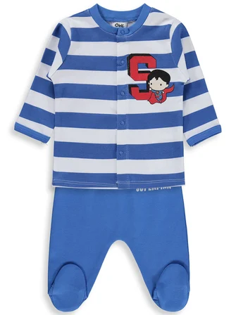 Civil Baby Superman Baskılı 1-9 Ay Pijama Takımı - Mavi