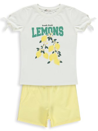 Civil Girls Limon Baskılı 6-9 Yaş Takım - Kırık Beyaz-Sarı