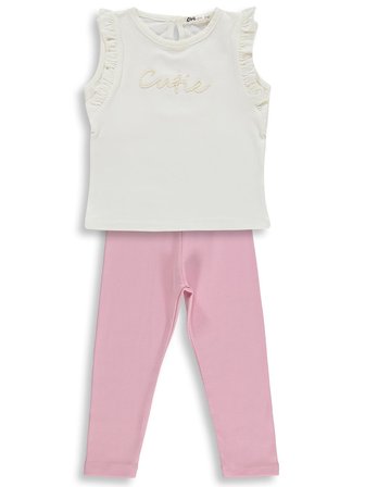 Civil Girls Cutie Nakışlı 2-5 Yaş Takım - Kırık Beyaz-Koyu Pembe