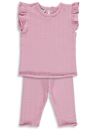 Civil Baby Çizgi Raporlu Papatya Düğmeli 6-18 Ay Takım - Pembe