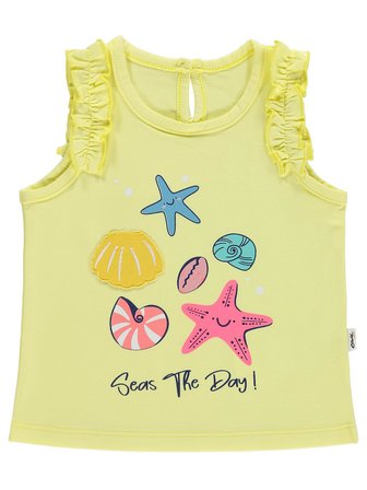 Civil Baby Karışık Baskı Nakış İstiridyeli 6-18 Ay Tişört - Sarı