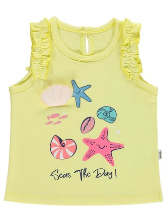 Civil Baby Karışık Baskı Nakış İstiridyeli 6-18 Ay Tişört - Sarı