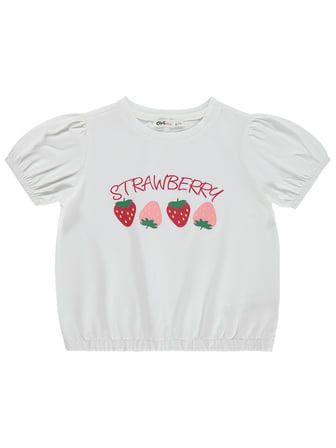Civil Girls Strawberry 6-9 Yaş Tişört - Kırık Beyaz