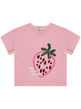 Civil Girls Çilek Desenli 2-5 Yaş Tişört - Pudra