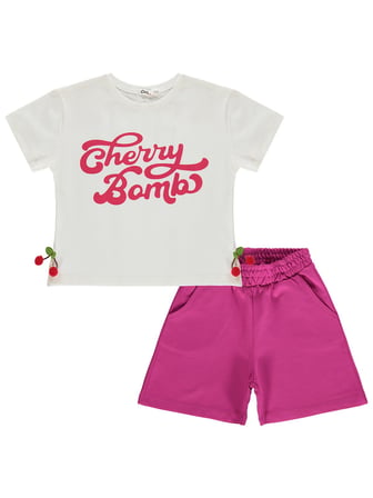 Civil Girls Cherry Bomb Baskılı 2-5 Yaş Takım - Ekru