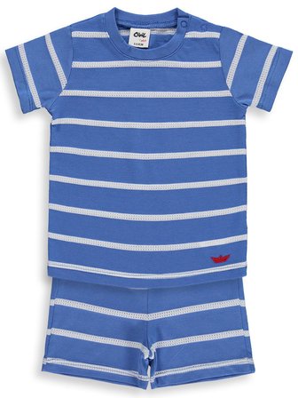 Civil Baby Çizgili Yelken Nakışlı 6-18 Ay Takım - Mavi