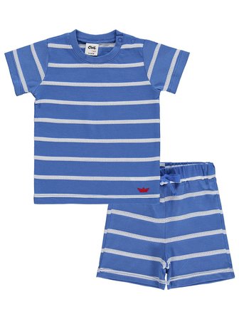 Civil Baby Çizgili Yelken Nakışlı 6-18 Ay Takım - Mavi