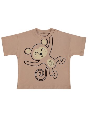 Civil Baby Maymun Baskılı 6-18 Ay Tişört - Kahverengi