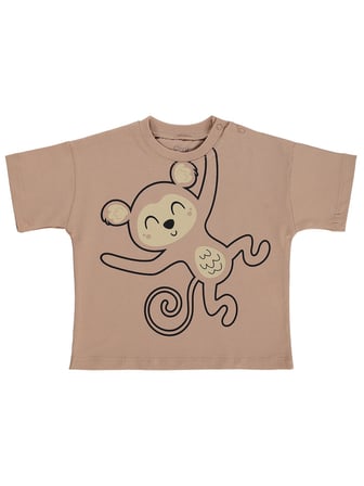 Civil Baby Maymun Baskılı 6-18 Ay Tişört - Kahverengi