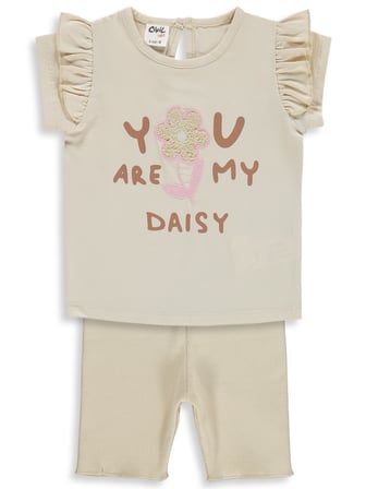 Civil Baby Yazı-Çiçek Baskı Nakış 6-18 Ay Takım - Fil Dişi