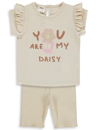 Civil Baby Yazı-Çiçek Baskı Nakış 6-18 Ay Takım - Fil Dişi