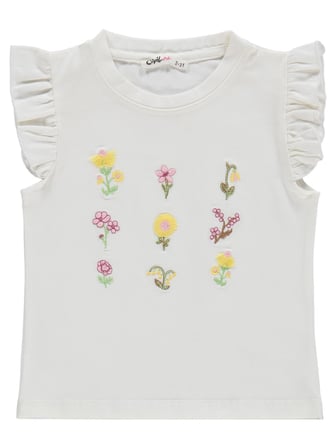 Civil Girls Çiçek Nakışlı 2-5 Yaş Takım - Ekru-Soft Pembe