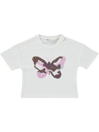 Civil Girls Kelebek Nakışlı 2-5 Yaş Takım - Ekru-Soft Pembe