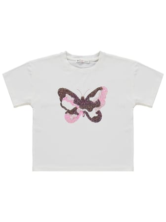 Civil Girls Kız Çocuk Kelebek Nakışlı 6-9 Yaş Takım - Ekru-Soft Pembe
