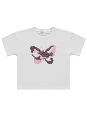 Civil Girls Kız Çocuk Kelebek Nakışlı 6-9 Yaş Takım - Ekru-Soft Pembe