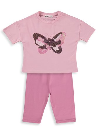 Civil Girls Kelebek Nakışlı 2-5 Yaş Takım - Pembe