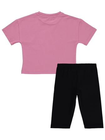 Civil Girls Renkli Çiçek Baskılı 2-5 Yaş Takım - Soft Pembe-Siyah
