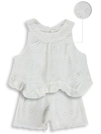 Civil Baby Brodeli Şortlu 6-18 Ay Takım - Kırık Beyaz