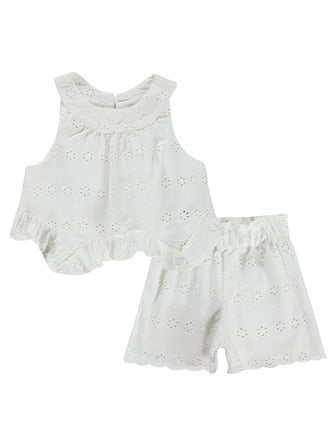 Civil Baby Brodeli Şortlu 6-18 Ay Takım - Kırık Beyaz