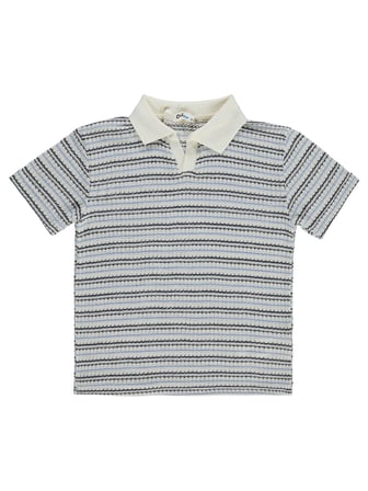 Civil Boys Polo Yaka İnce Çizgili 6-9 Yaş Tişört - Mavi