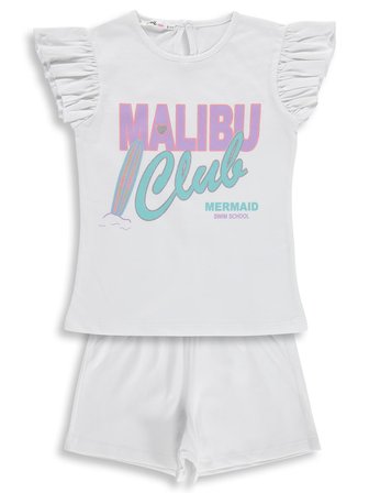 Civil Girls Malibu Baskılı Şortlu 6-9 Yaş Takım - Kırık Beyaz
