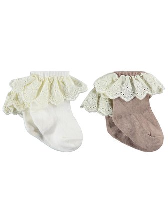 Civil Baby Çift Dantel Aksesuarlı 2'li 6- Bebek Kız Çorap Set - Standart