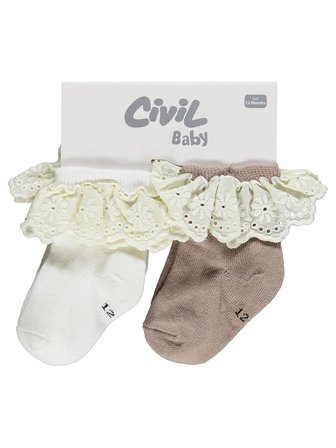 Civil Baby Çift Dantel Aksesuarlı 2'li 6- Bebek Kız Çorap Set - Standart