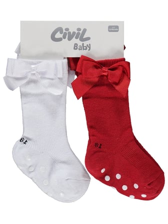 Civil Baby Fiyonk Aksesuarlı Kaydırmaz 2'li 6- Bebek Kız Çorap Set - Standart