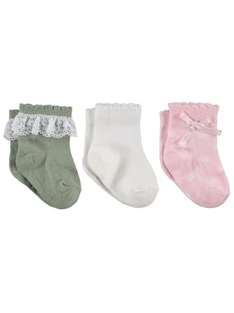Civil Baby Dantel ve Fiyonk Aksesuarlı 3'lü 6- Bebek Kız Çorap Set - Standart
