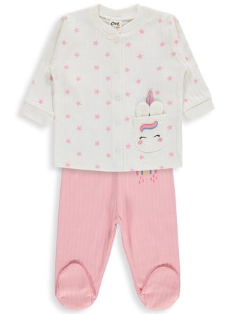 Civil Baby Çiçek Empirme 1-9 Ay Pijama Takımı - Ekru