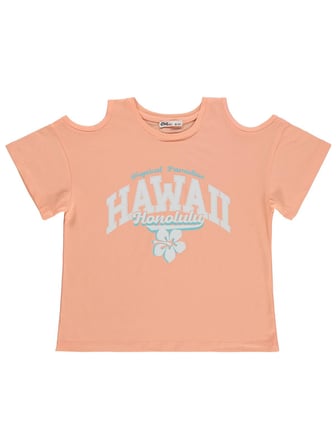 Civil Girls Hawaii Baskılı 10-13 Yaş Tişört - Pudra